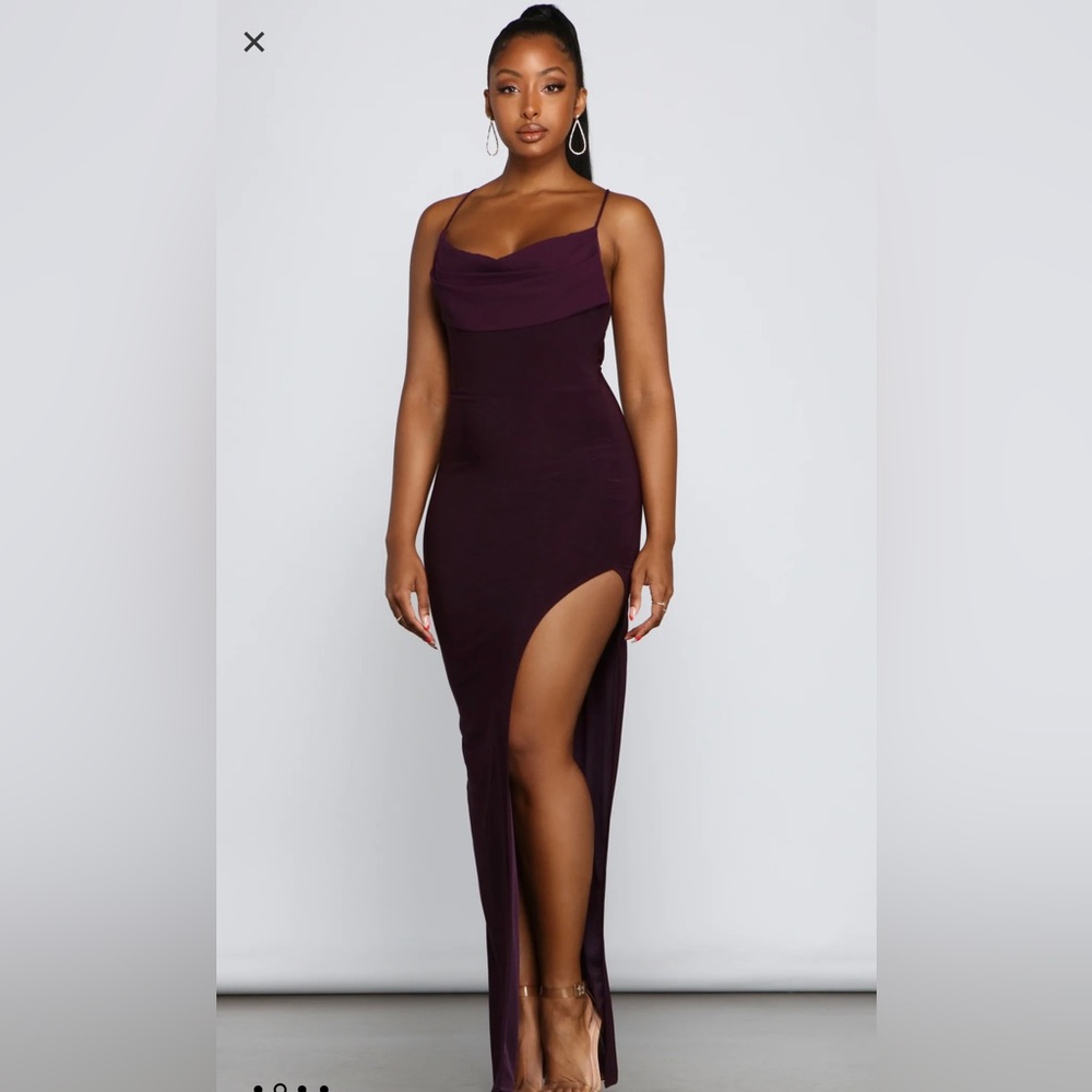Plum High Slit Ruched Dress
